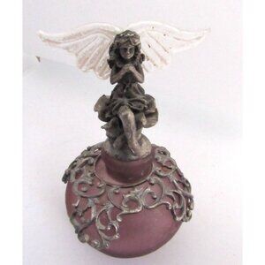 Vintage Perfume Bottle Lilac Pewter Filigree Collar Pewter Fairy Stopper